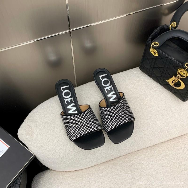 2025 Women Loewe Black Sheep Suede Sandals