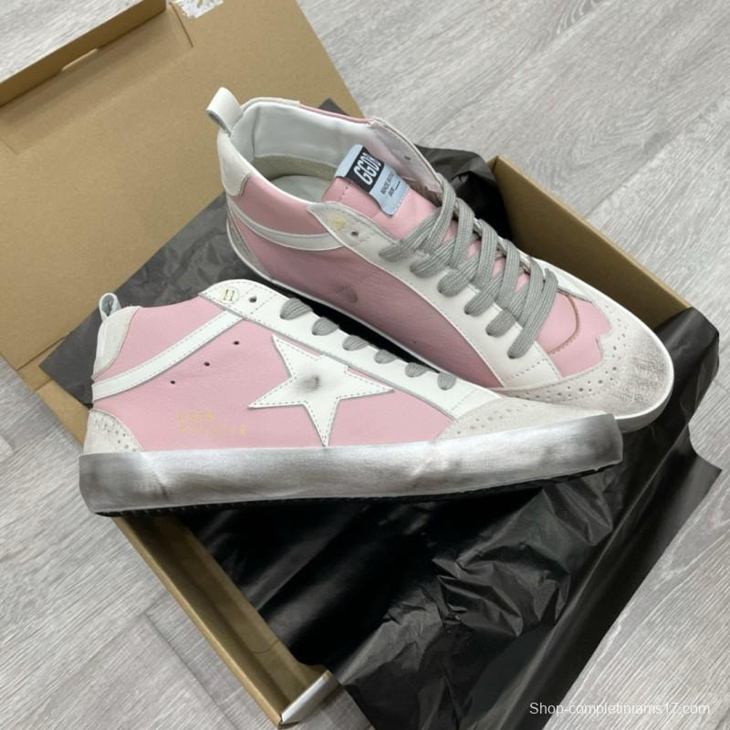 2024 Women GGDB Pink White Leather High Top Sneakers MJ00300