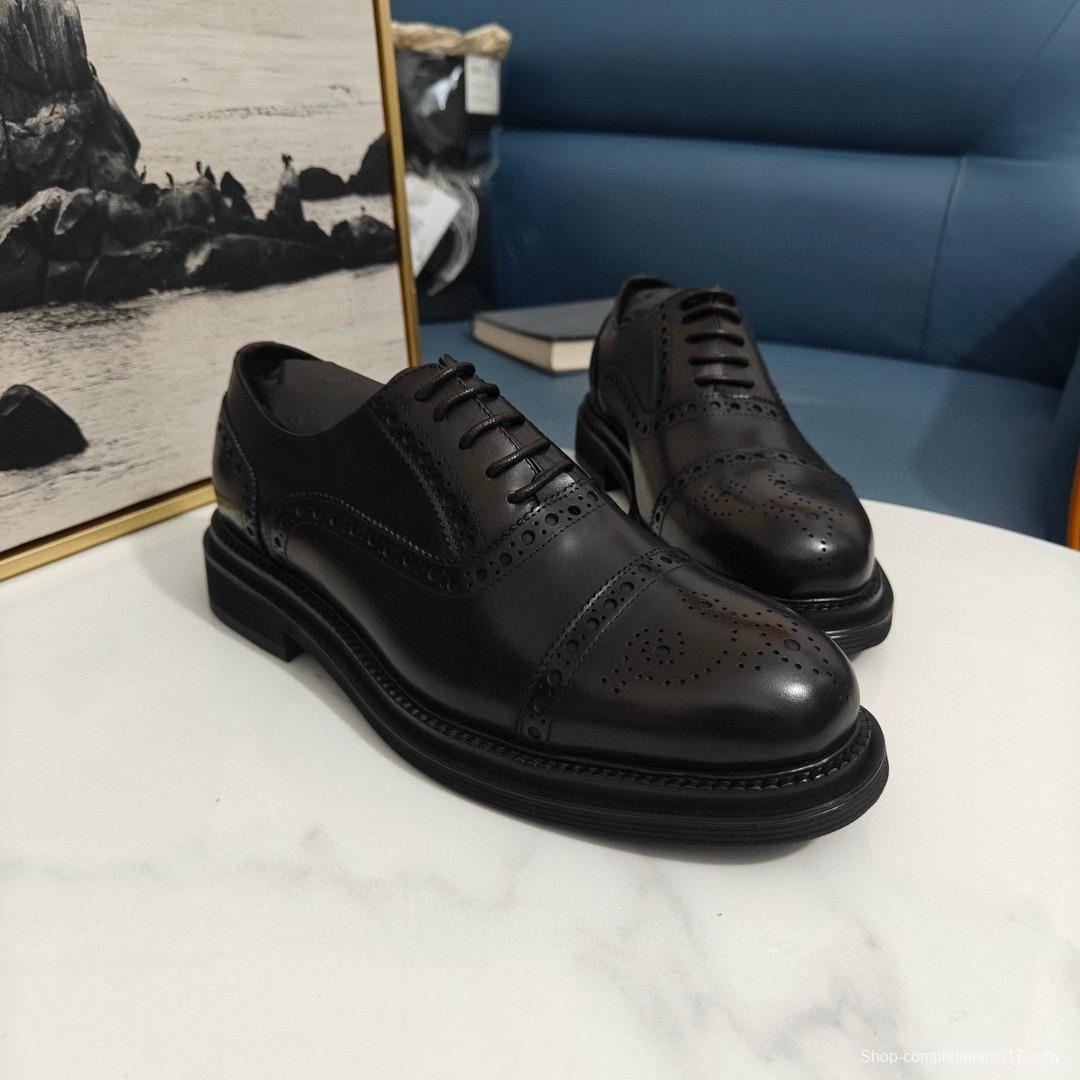 2024 Men Dolce & Gabbana Black Leather Derby Shoes MJ00420