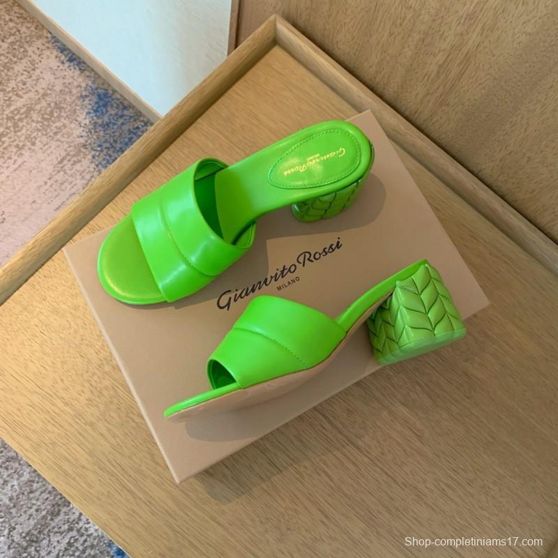 2025 Women Gianvito Rossi Green Leather Slippers KFY00260
