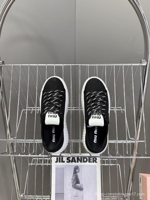 2025 Women Miu Miu Black Canvas Sneakers LY