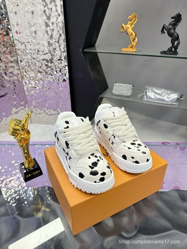 2024 Women Louis Vuitton White Black Leather Sneakers