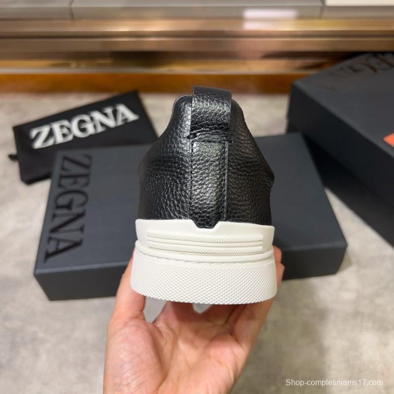 2024 Men Ermenegildo Zegna Black Brown Leather Suede Sneakers