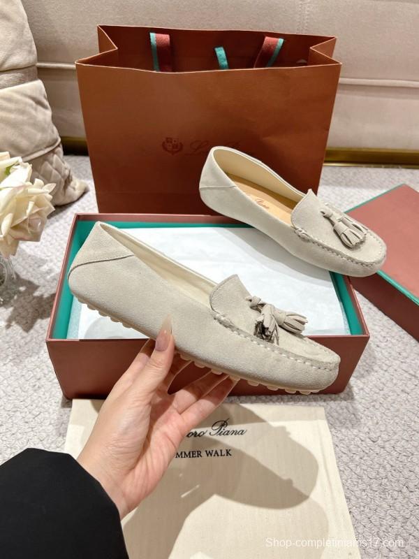 2025 Women Le Parmentier Beige Suede Loafers Tassel LY00291