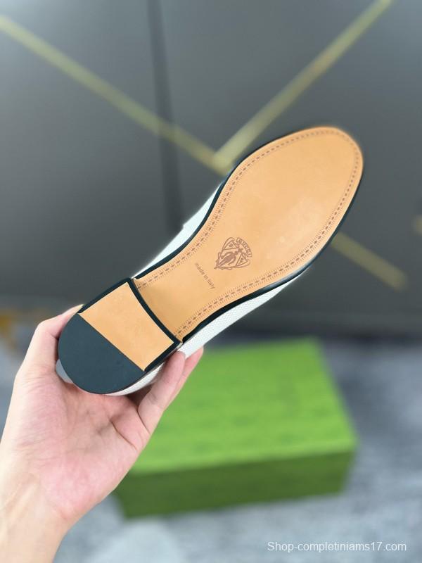 2024 Men Gucci white brown leather loafers MJ00280