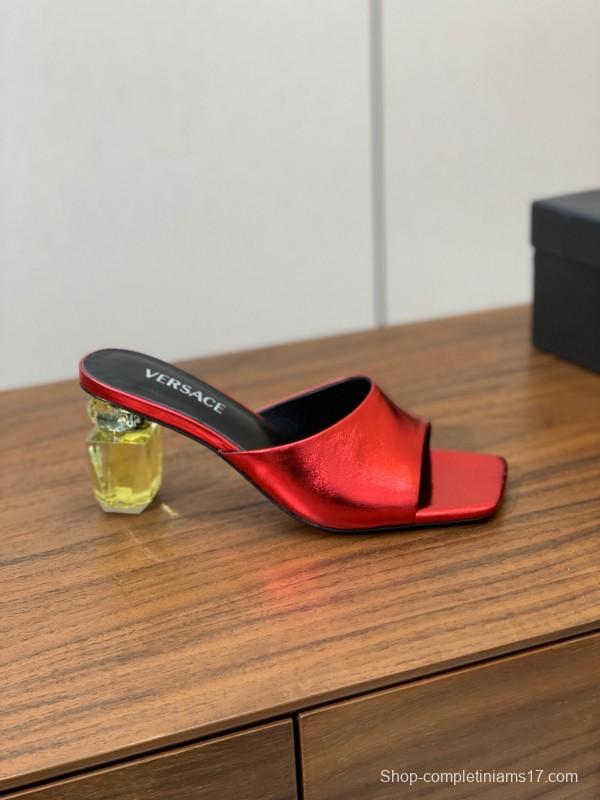 2025 VERSACE Red Leather Slippers