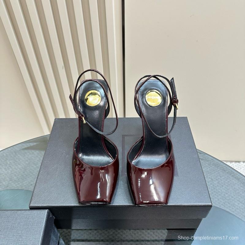 2025 Women Yves Saint Laurent Burgundy Leather Slingback Pumps