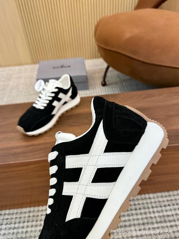 2025 Unisex HOGAN Black White Suede Leather Sneakers