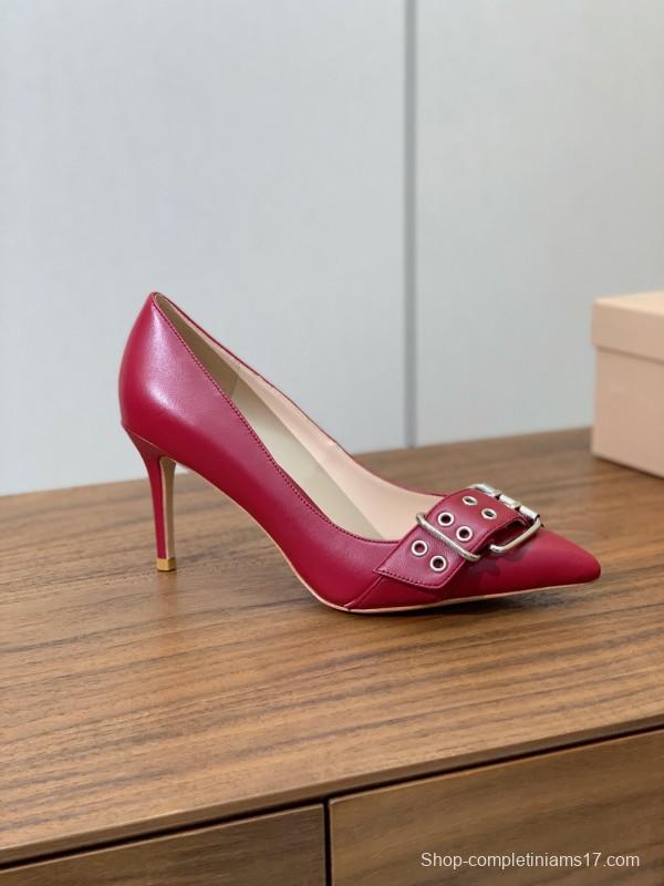 2025 Women Gianvito Rossi Red Leather Heels Buckle KFY00300