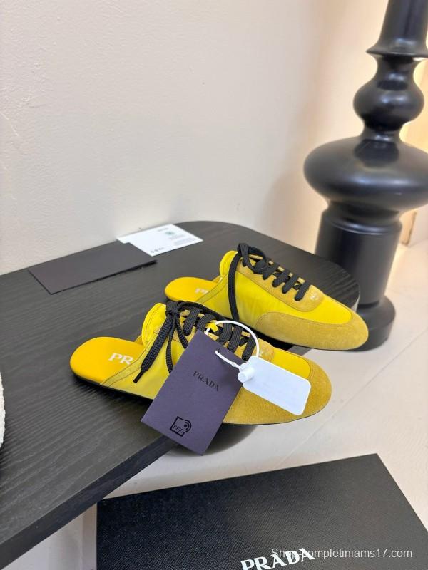 2025 Women Prada Yellow Black Suede Leather Sneakers
