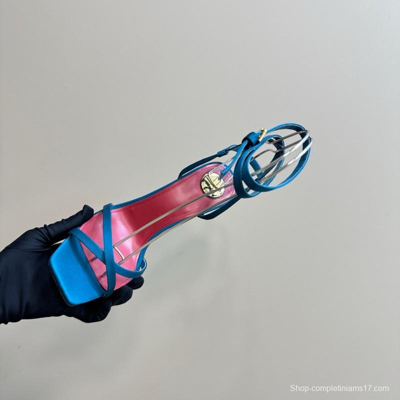 2025 Women Yves Saint Laurent Blue Satin Heeled Sandals MJ00290