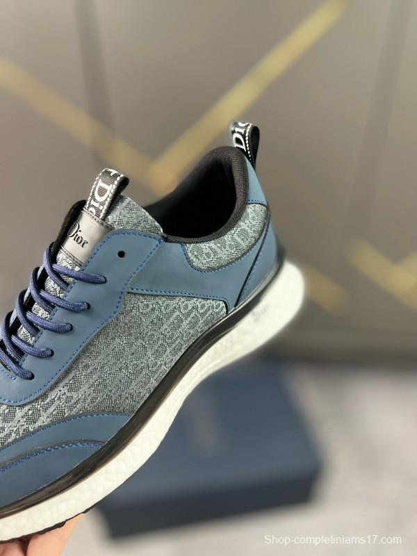 2024 Unisex Dior Blue Grey Leather Fabric Casual Shoes MJ00270