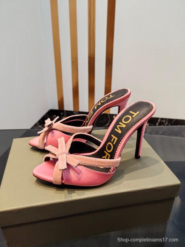 2025 Women TOM FORD Pink Velvet High Heel Backless Sandals KFY00290
