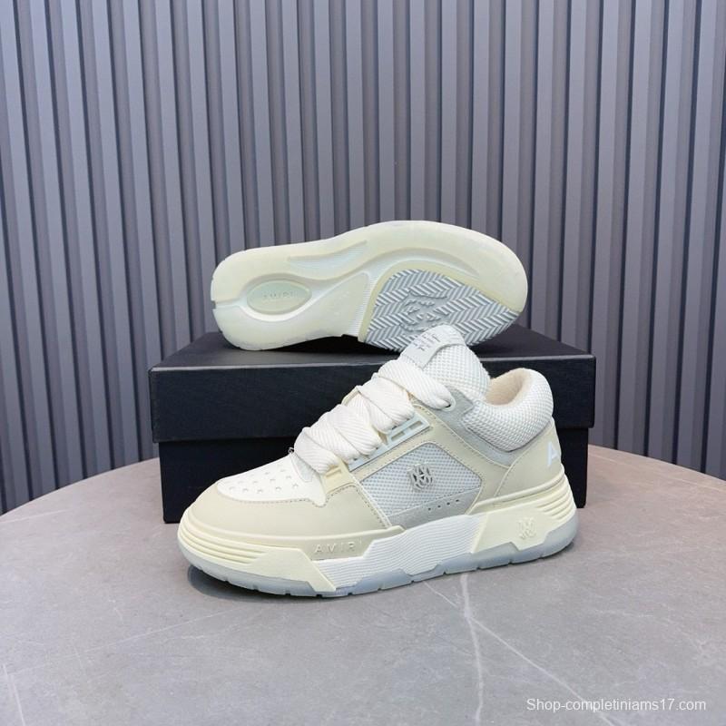2024 Unisex Amiri White Mesh Leather Sneakers MJ00360