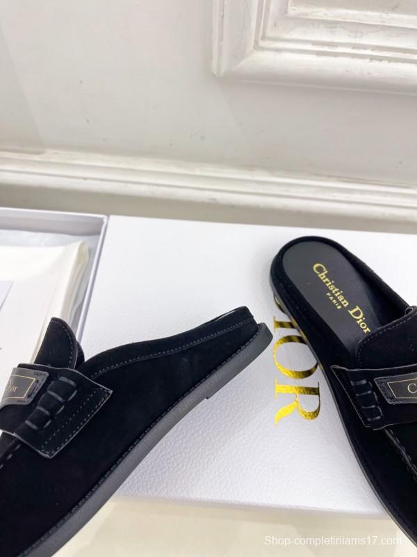 2025 Women Dior Black Leather Slip-On Loafers Crafted With Original Rubber Sole KFY00300(F)
