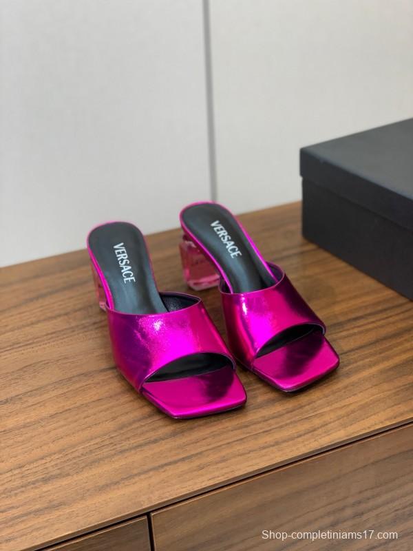 2025 Women VERSACE Pink Leather Slippers