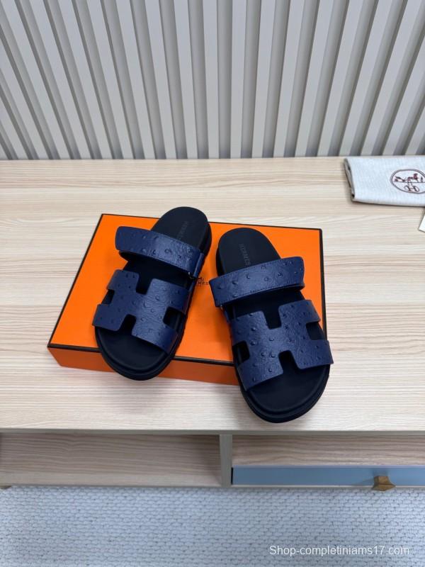 2025 Slippers Hermès Dark Blue Leather Slippers