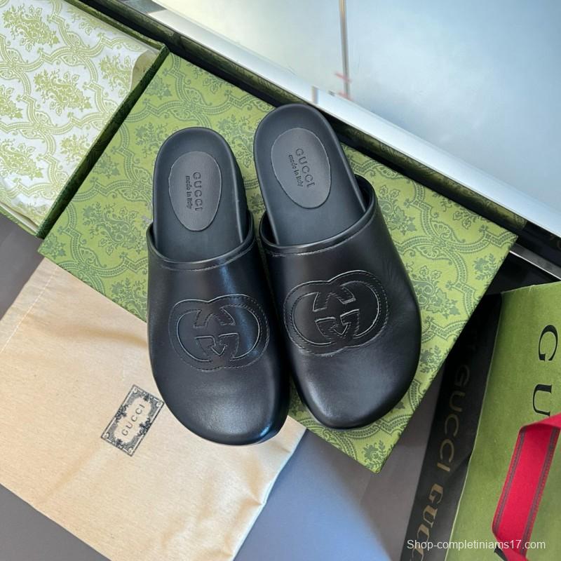 2024 Slippers Gucci Black Leather Slippers