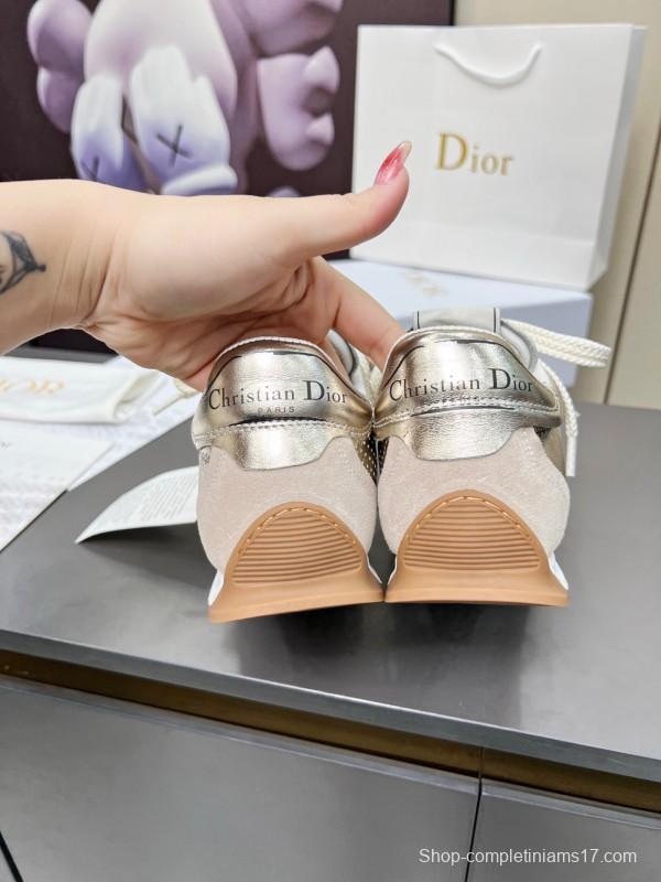 2025 Women Dior Silver Leather Suede Sneakers