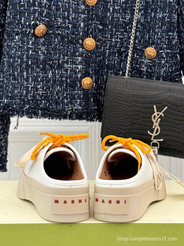 2025 Women Yves Saint Laurent White Leather Low-Top Platform Sneakers Yellow Laces Casual Chic YSL1234 (F)