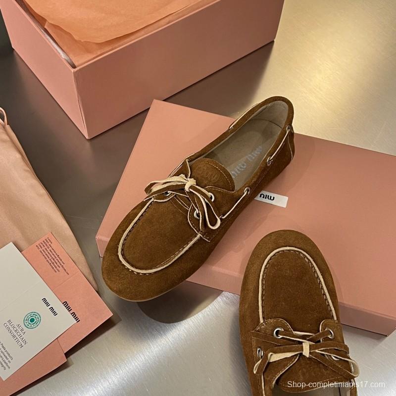 2025 Women Miu Miu Brown Suede Loafers LY00230