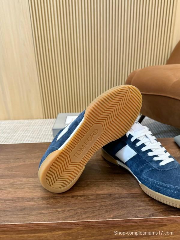 2025 Men TOM FORD Blue White Suede Sneakers LY00360