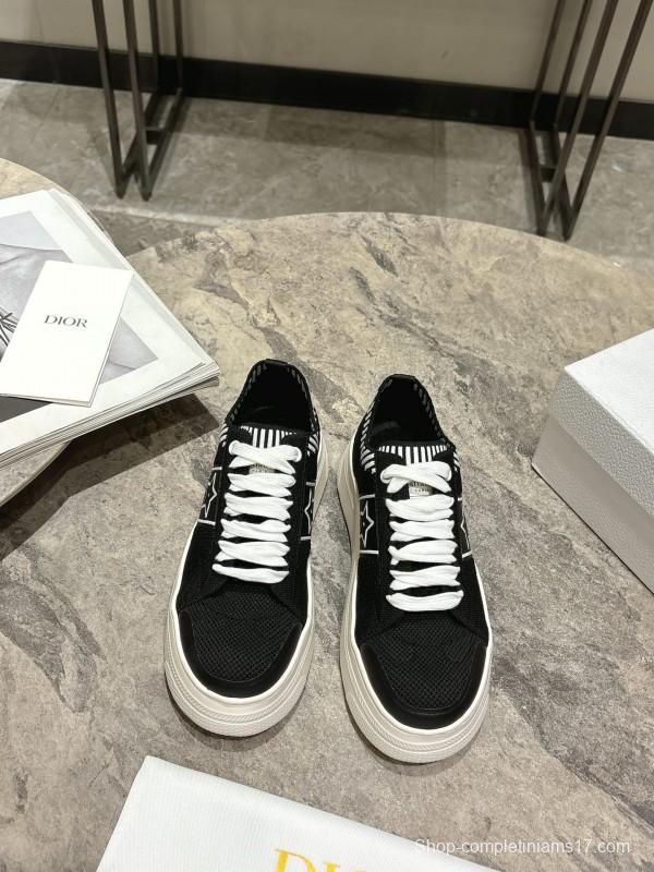 2025 Women Dior Black White Knit Leather Platform Sneakers KFY00330