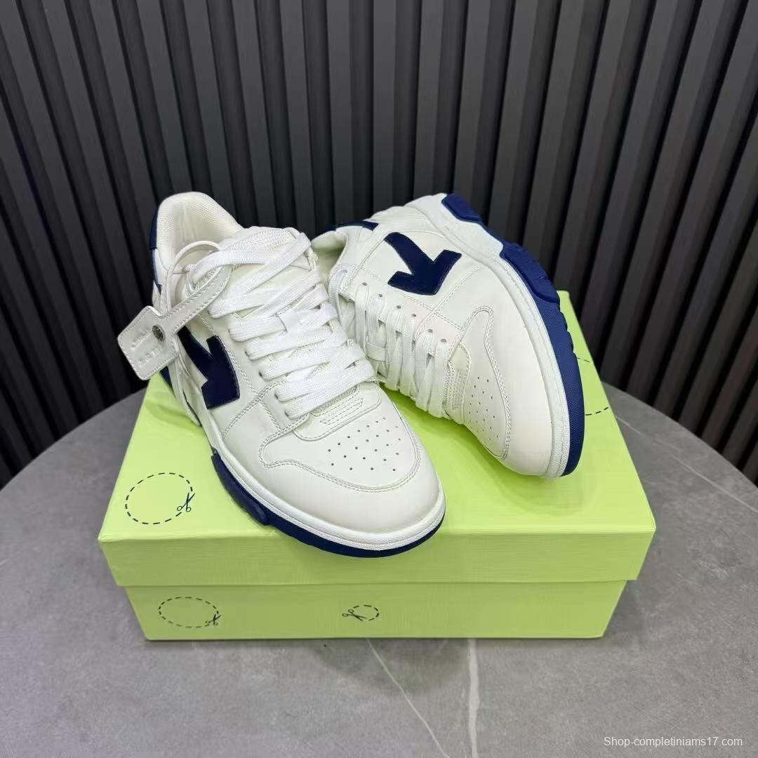2025 Unisex Off-White White Navy Leather Sneakers KFY00310