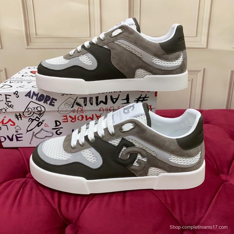 2025 Unisex Dolce & Gabbana White Grey Black Leather Mesh Sneakers