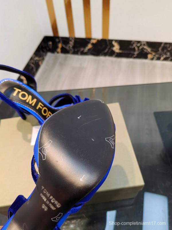 2025 Women TOM FORD Blue Velvet Satin High Heel Slingback KFY00300