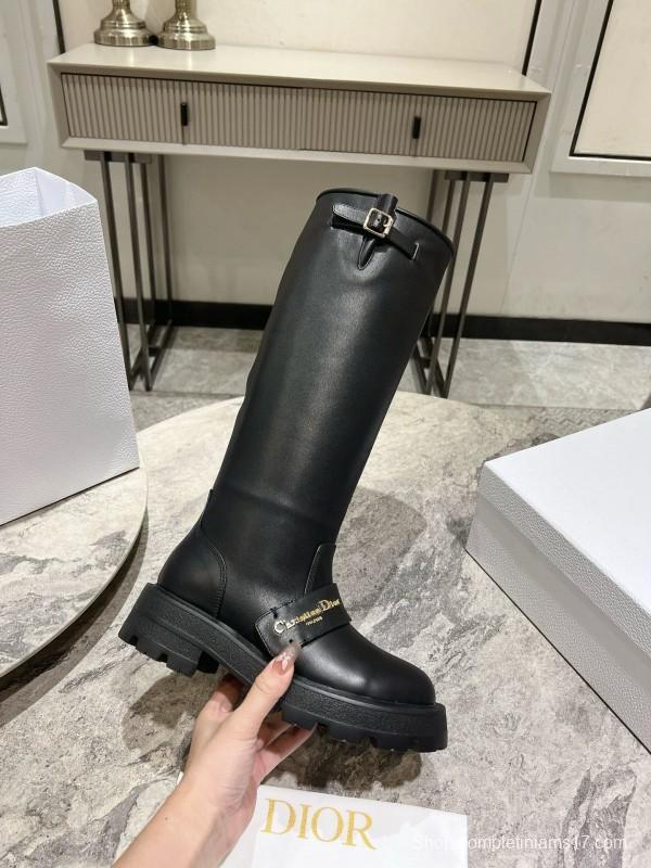 2024 Women Dior Black Leather Boots CJ Serial