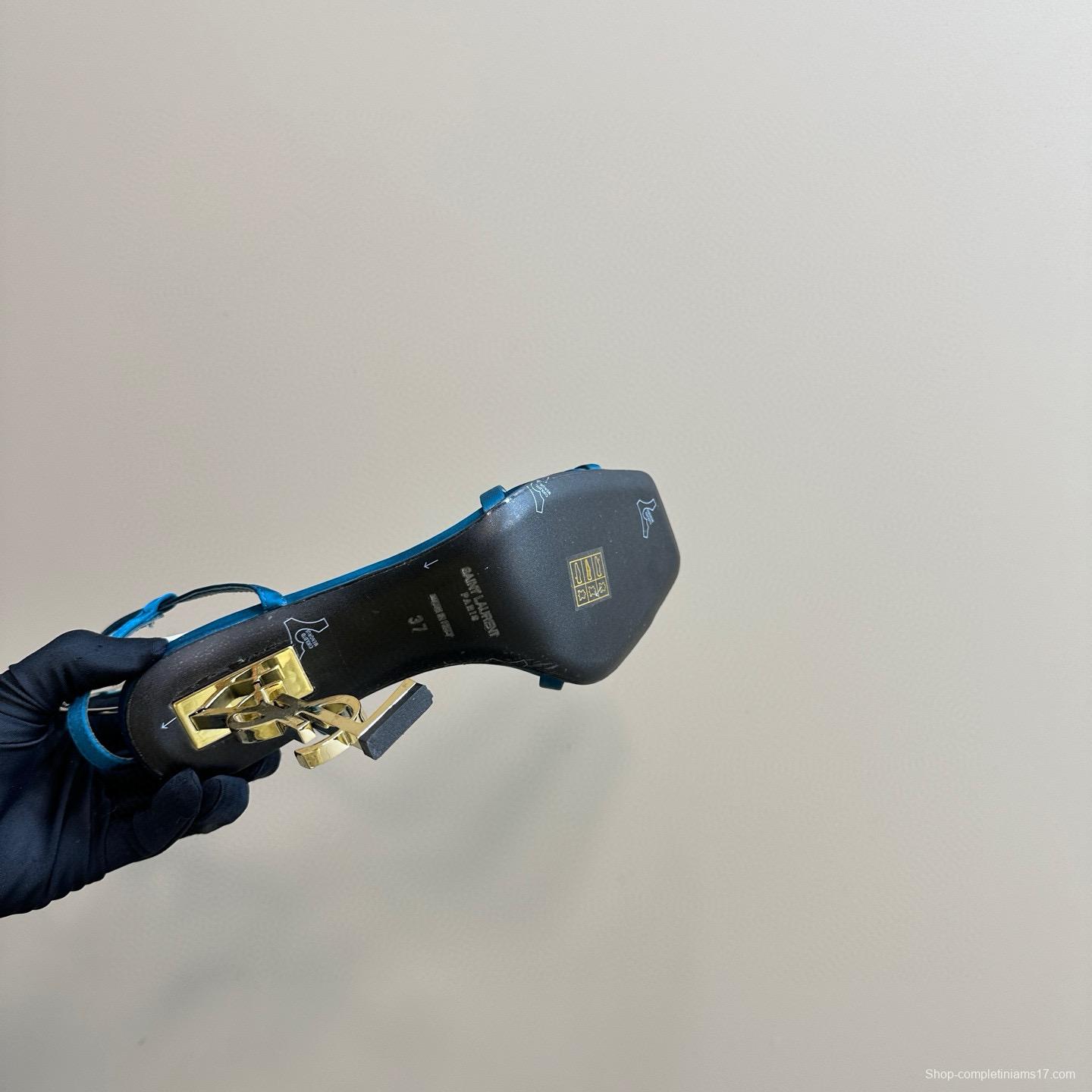 2025 Women Yves Saint Laurent Blue Satin Heeled Sandals MJ00290