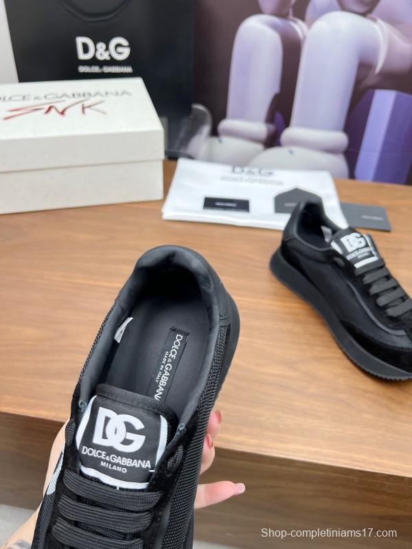 2025 Unisex Dolce & Gabbana Black Mesh Suede PU Sole Sneakers LY00300
