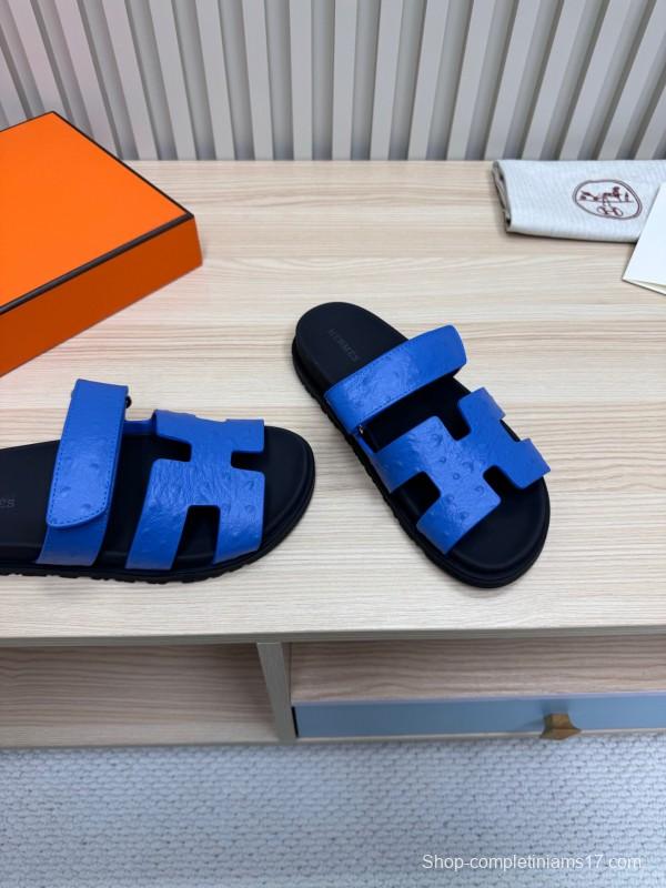 2025 Slippers Hermès Blue Leather Slippers