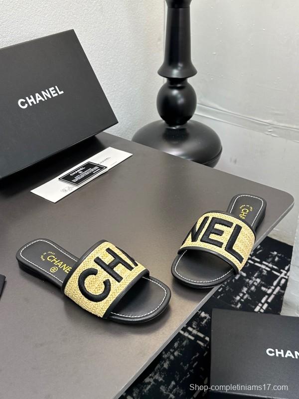 2025 Slippers Chanel Yellow Black Fabric Slide