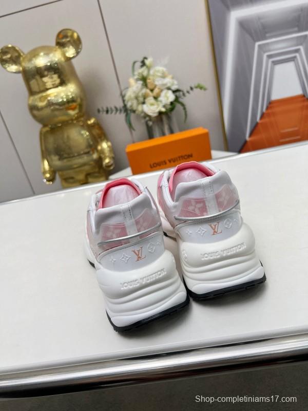 2025 Women Louis Vuitton Pink White Canvas Leather Sneakers