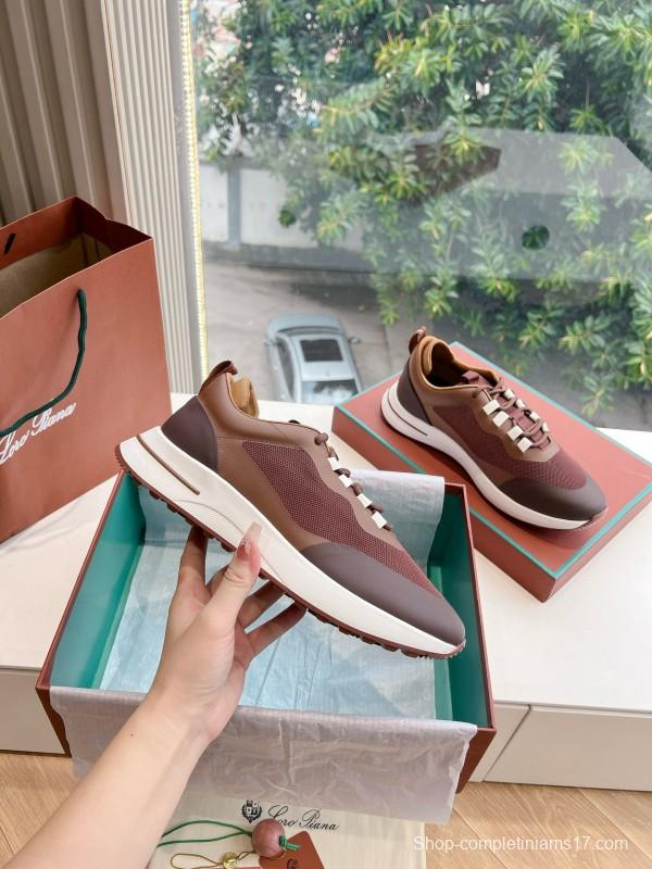2024 Unisex Le Parmentier Brown Beige Mesh Leather Sneakers