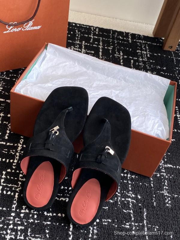 2025 Women LP Black Suede Slippers KFY00280