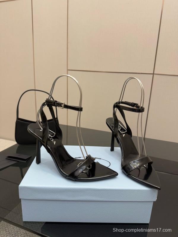 2025 Women Prada Black Leather Heels KFY00290