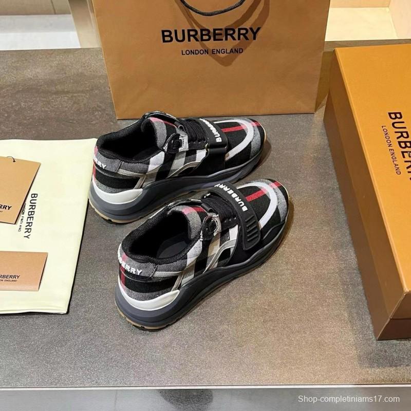 2025 Unisex Burberry Black White Suede Leather Mesh Sneakers Vintage Pattern MJ00360