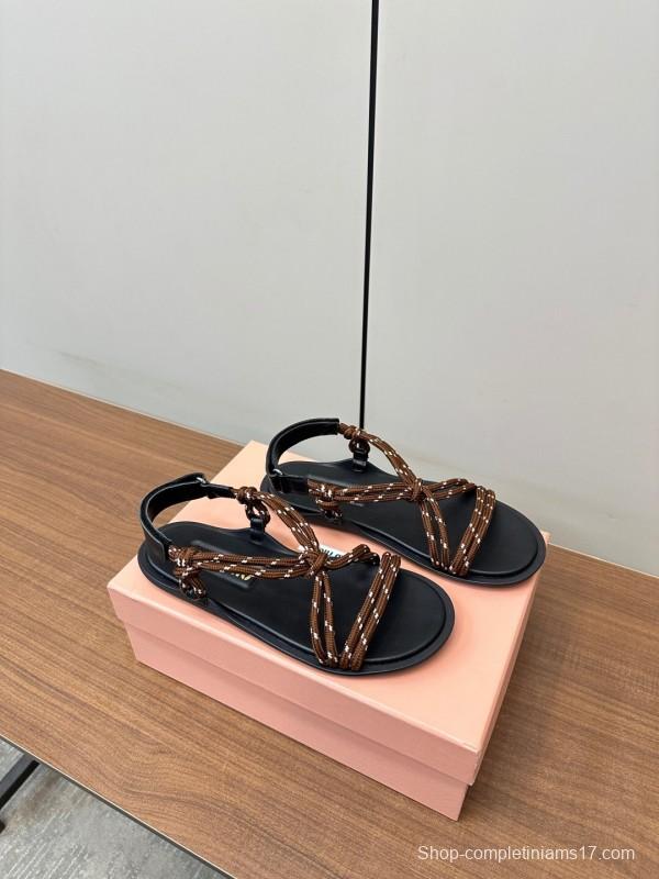2025 Women Miu Miu Brown Leather Sandals