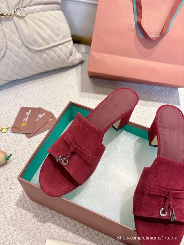 2025 Women LP Red Suede Heeled Sandals