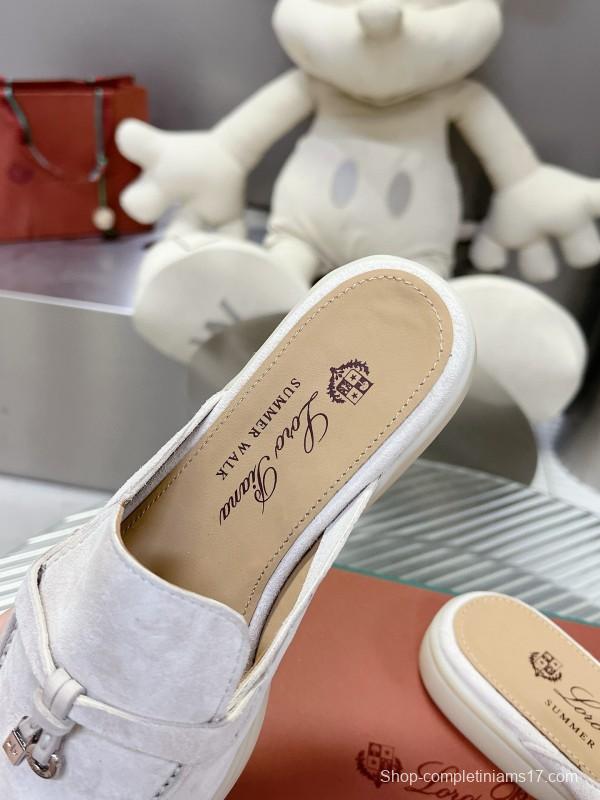 2024 Slippers Loro pianall White Suede Loafers MJ00270