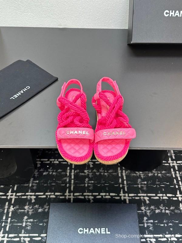 2025 Women Chanel Pink Fabric Rope Sandals LY00260
