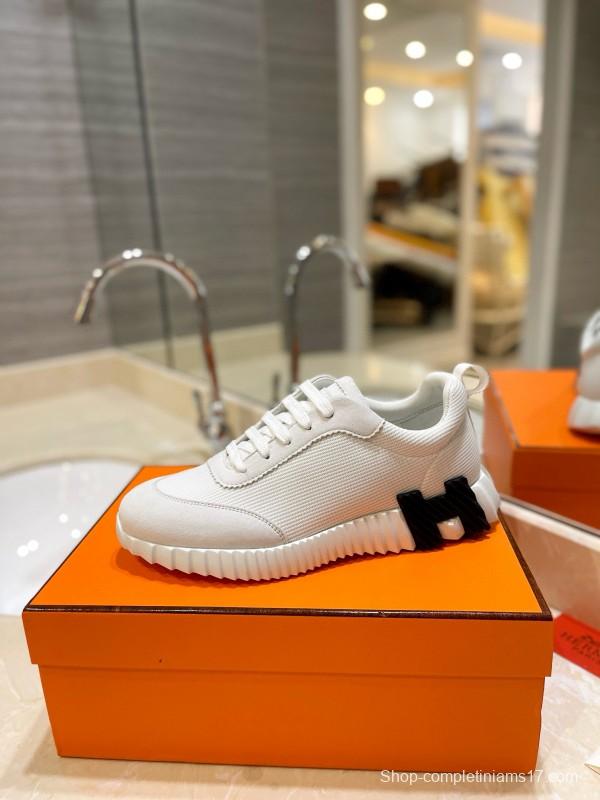 2024 Unisex Hermès White Imported Kipskin Silk Leather Casual Sneakers MJ00320