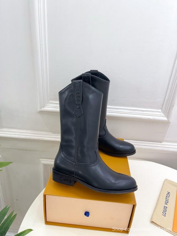 2024 Women Louis Vuitton Black Leather Boots MJ00440