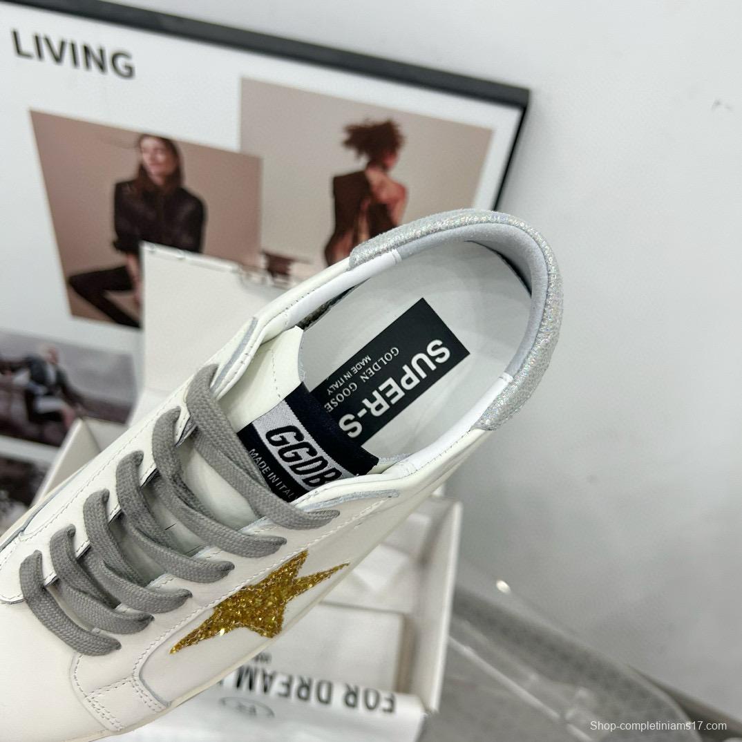 2025 Women GGDB White Gold Glitter Leather Sneakers