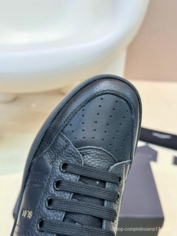 2024 Unisex Yves Saint Laurent Black Silk Grain Leather SL61 Casual Series Perforated MJ00350