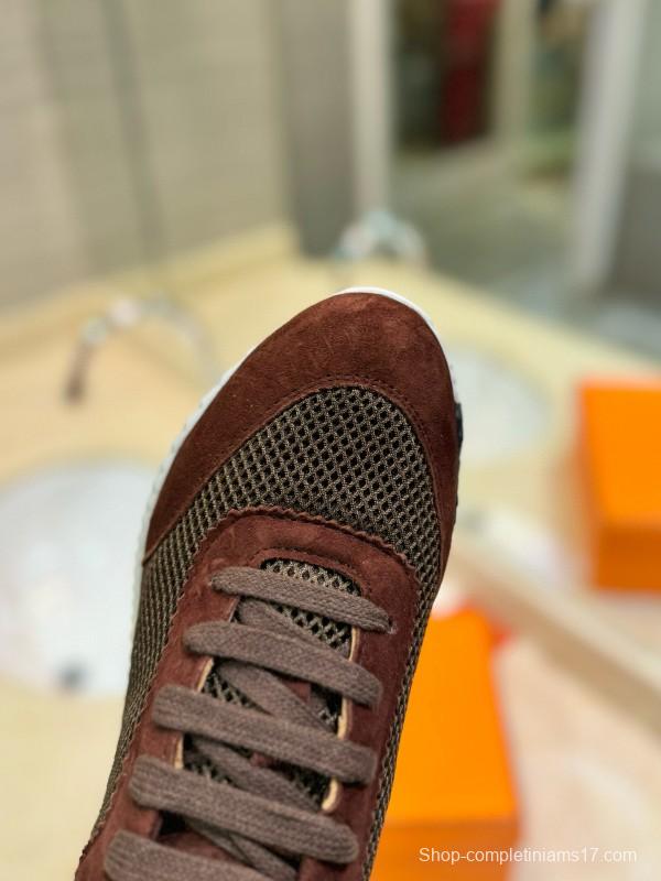 2024 Unisex Hermès brown dark brown mesh suede sneakers