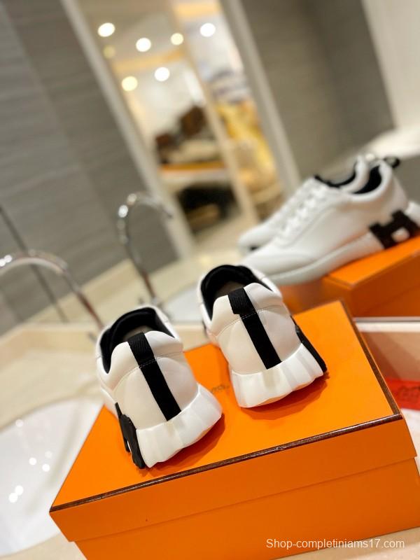 2024 Unisex Hermès White Black Silk Lambskin Rain Cloth Casual Sneakers MJ00320